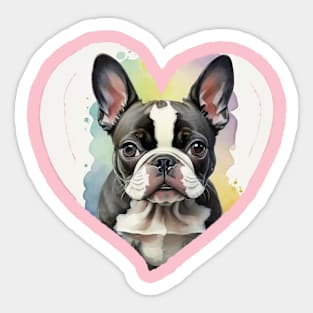 Cute Boston Terrier Watercolor Heart Sticker